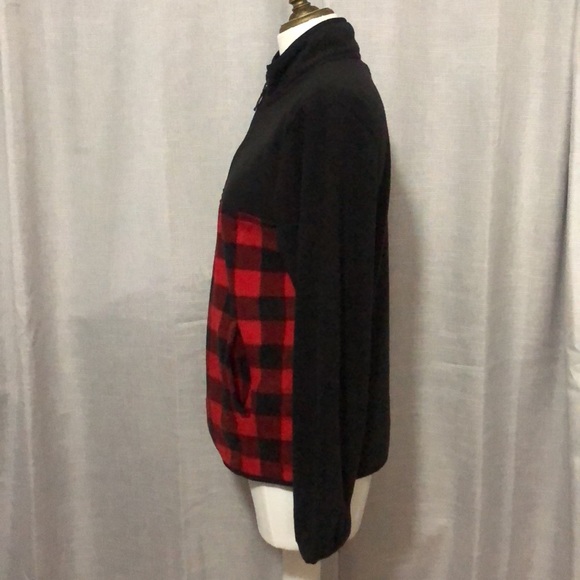 NWT-Fall Must Have Quarter Zip Fleece-Red&Black Buffalo Check Print-Front Pocket - Picture 6 of 15
